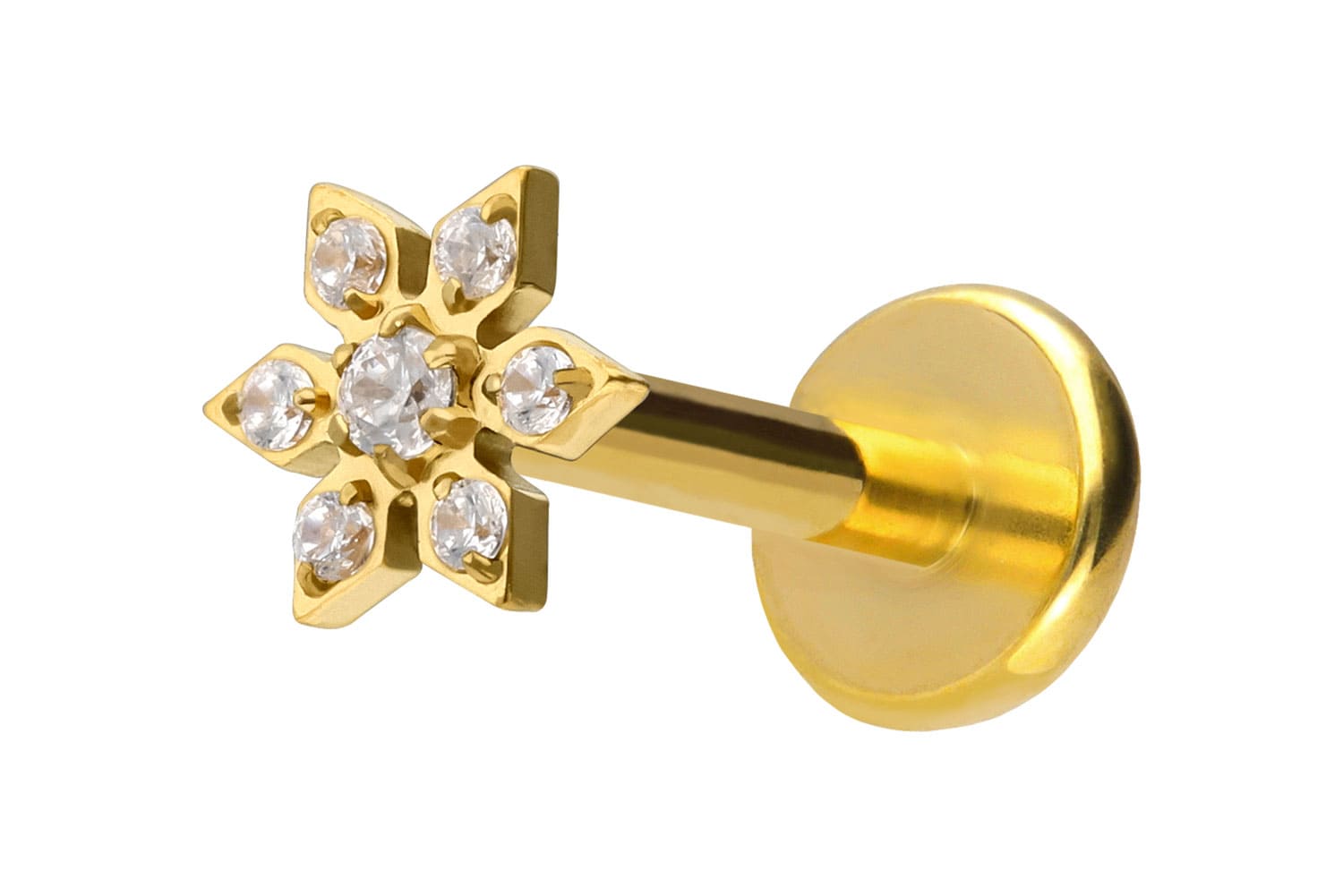 Titan Labret Piercing mit Push Fit KRISTALLBLUME